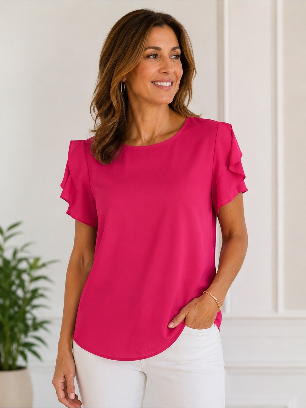 Chico's Hot Pink Ruffle Sleeve Blouse
